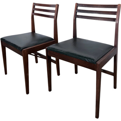 Danish Rosewood Dining Chairs – Pair of Scandinavian Modern Slatted Back Seating