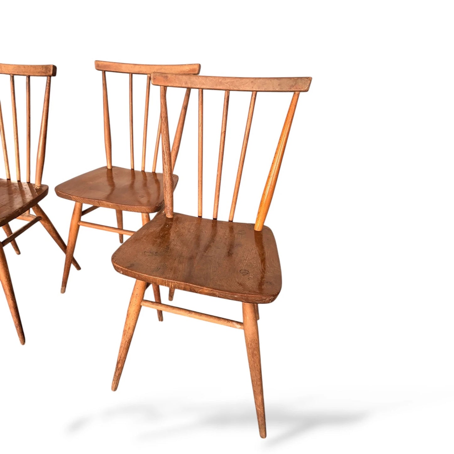 Set of 3 Vintage Ercol Stickback Chairs – Mid-Century Modern Elm & Beech