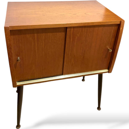 Mid Century Teak Cabinet – Compact Vinyl Record Storage with Sliding Door