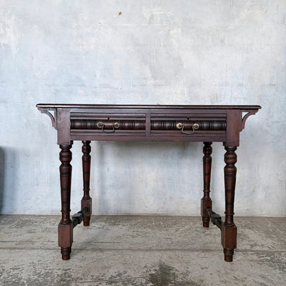 Vintage Pine & Mahogany Console Table with Brass Handle Drawers