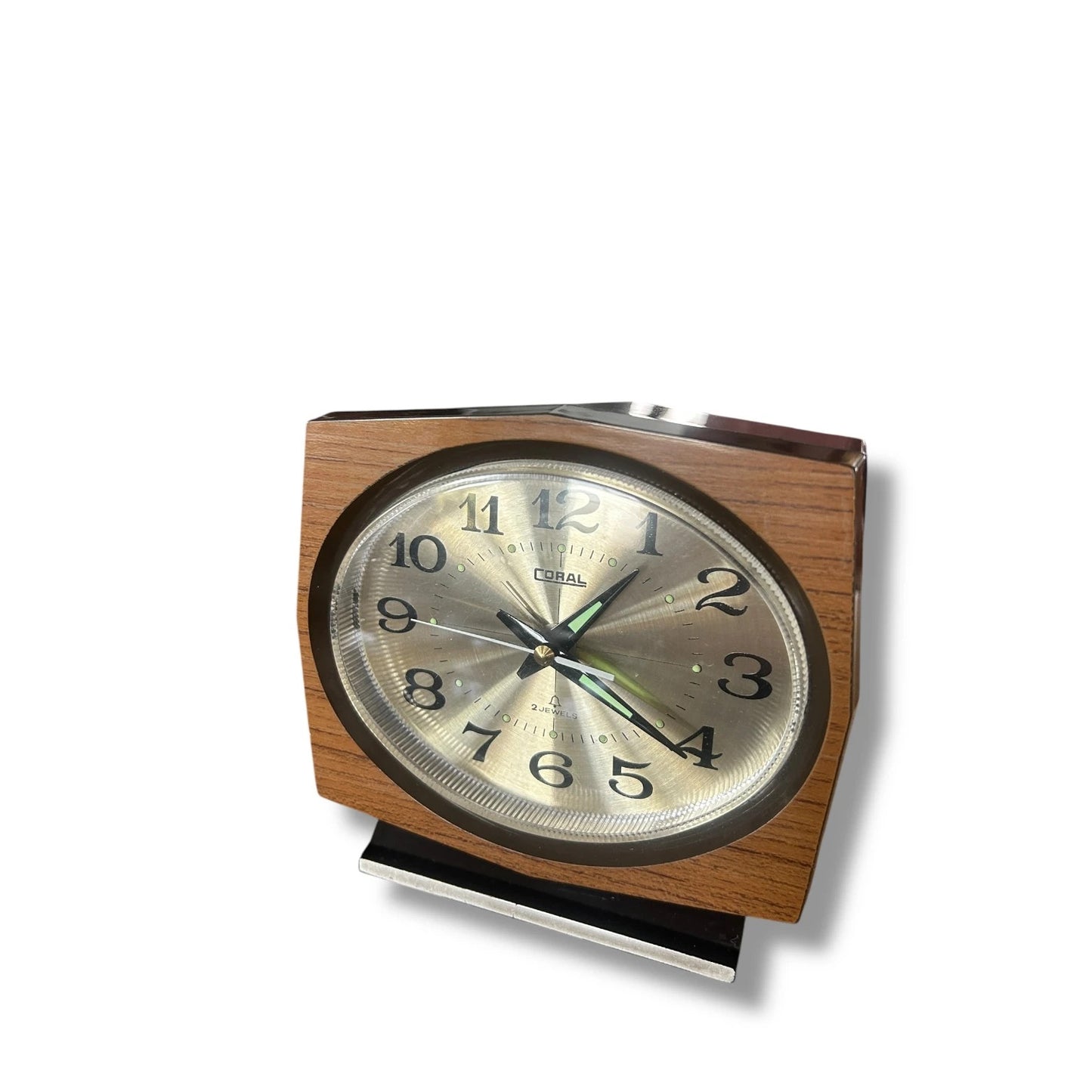 Vintage Teak Retro Alarm Clock – Mid‑Century Desk Alarm Clock with Wind‑Up or Electric Mechanism