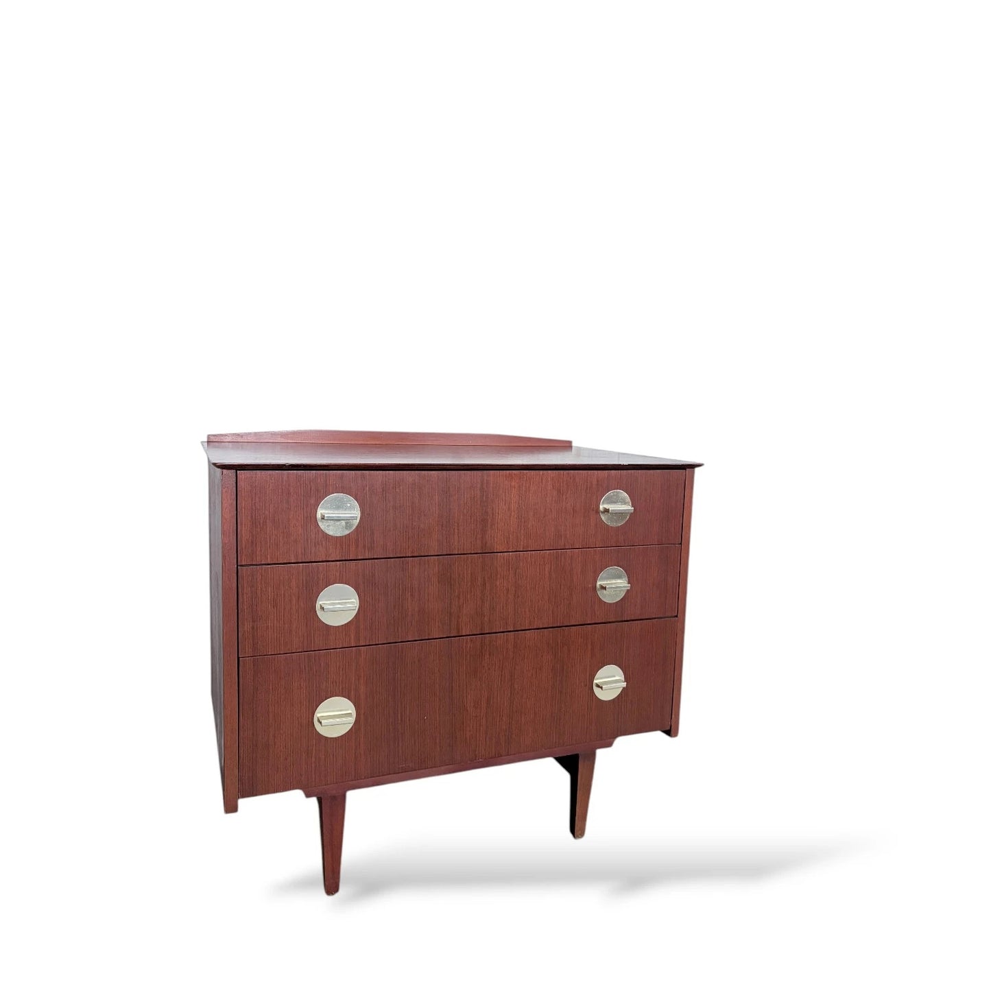 Mid-Century Chest of Drawers | Teak Veneer with Brass Handles | Danish Style