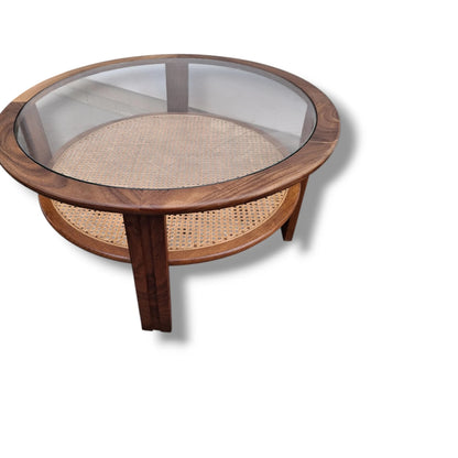 Mid-Century Coffee Table | Round Teak Cane Glass | G Plan Fresco Vintage