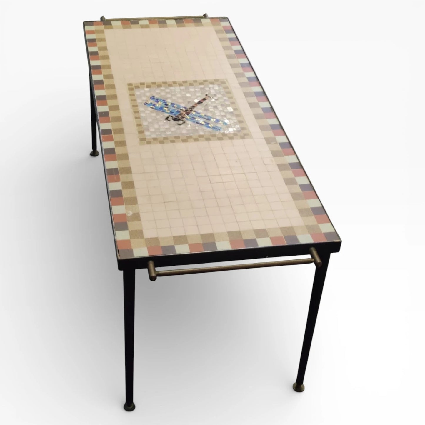 Dragonfly Mosaic Coffee Table – 1950s Mid Century Vintage Mosaic Table With Iron Frame — view 5