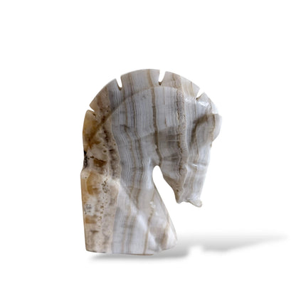 Vintage Onyx Horse Head Bookends – Natural Stone Carvings