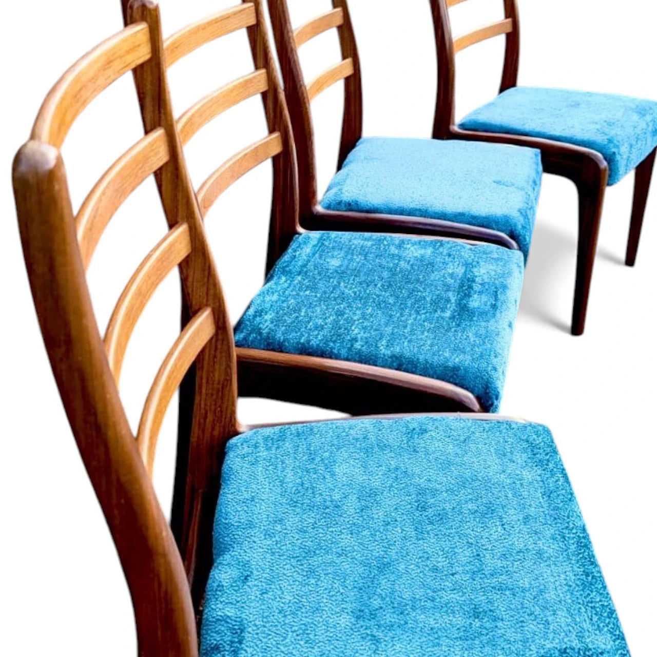 Set of Four 1960s G Plan Ladderback Dining Chairs – Reupholstered, Mid-Century Modern