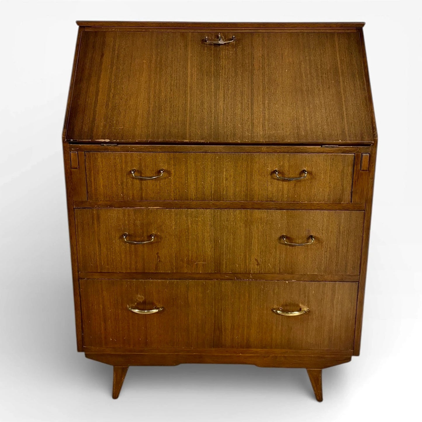 Mid Century Sutcliffe of Todmorden Walnut Bureau Writing Desk
