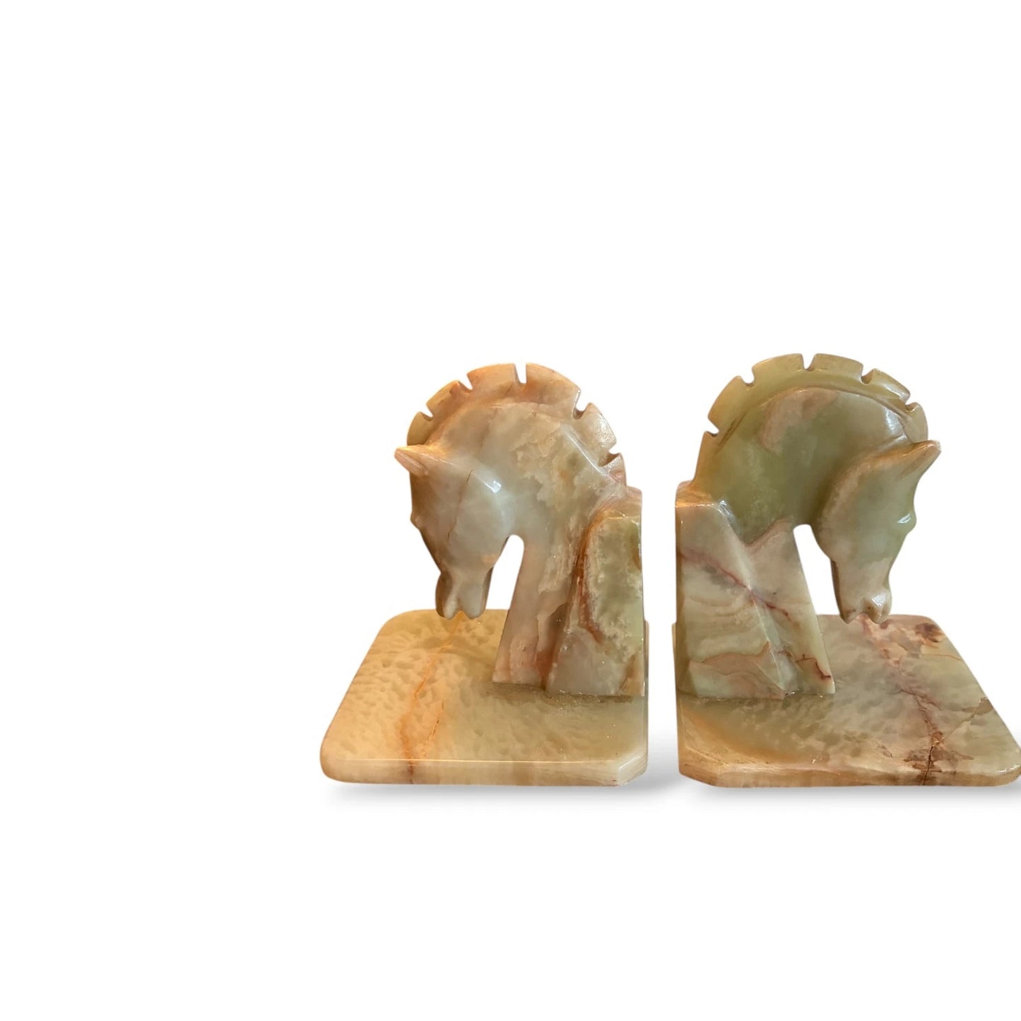 Onyx Horse Bookends – Vintage Marble Stone Sculptures, 1970s