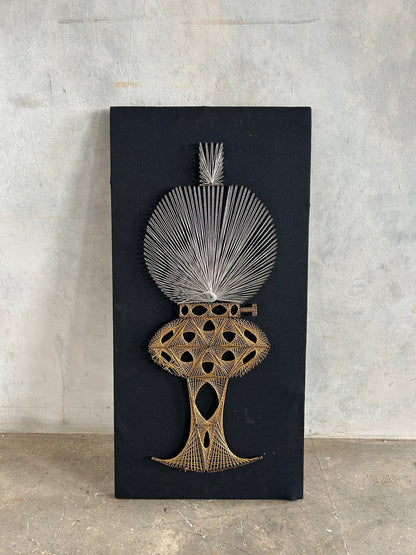 Mid Century Modern Black and Gold Oil Lamp String Artwork