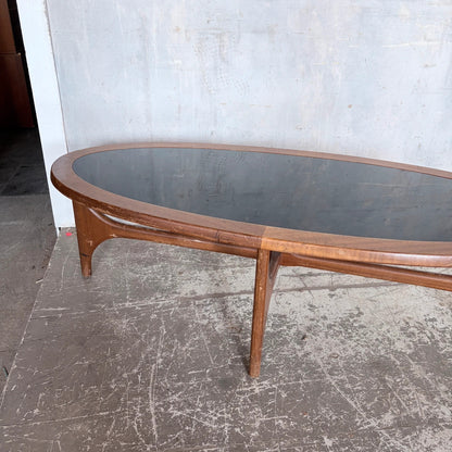 Vintage Stonehill Teak Oval Coffee Table with Smoked Black Perspex Top Mid Century