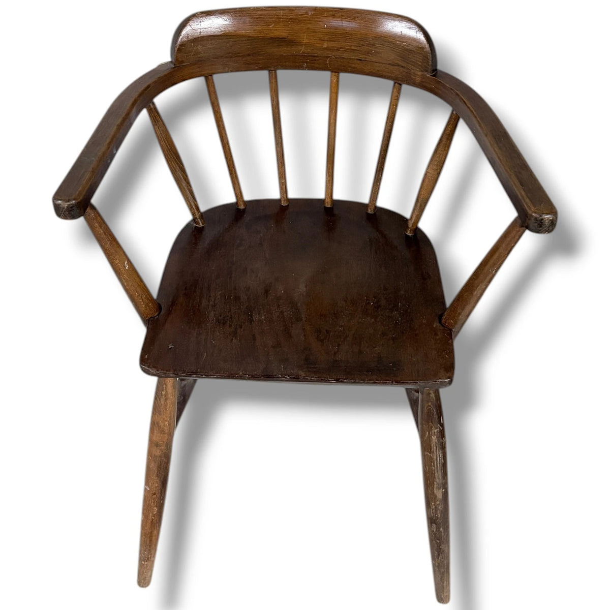 Vintage Oak Captain Chair - Classic Bentwood Dining Chair With Spindle Back Design