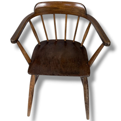 Vintage Oak Captain Chair - Classic Bentwood Dining Chair With Spindle Back Design