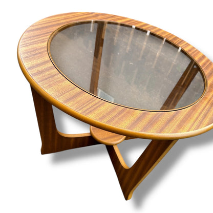 Mid Century Modern Teak and Smoked Glass Round Coffee Table