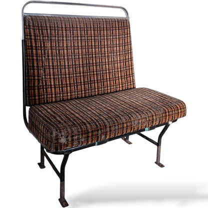 Vintage Orange Check Bus Seat – Industrial Mid-Century Bench