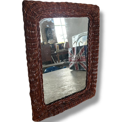 Vintage Wicker Bamboo Mirror | Rectangular Rattan Wall Mirror