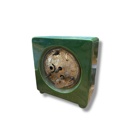 Vintage West German Mantel Clock | Green Ceramic Floral Table Clock