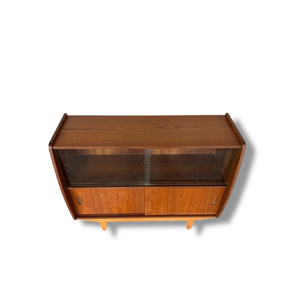 Mid Century Modern Danish Style Teak Sliding Door Low Cabinet