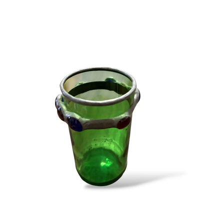 Vintage Green Glass Vase with Pewter Rim | Coloured Jewel Cabochons