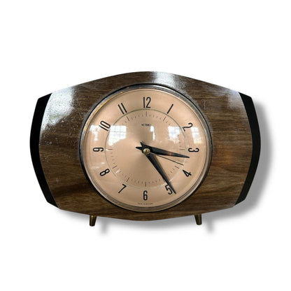 Vintage Metamec Mantel Clock – Mid Century Modern Teak & Brass Atomic