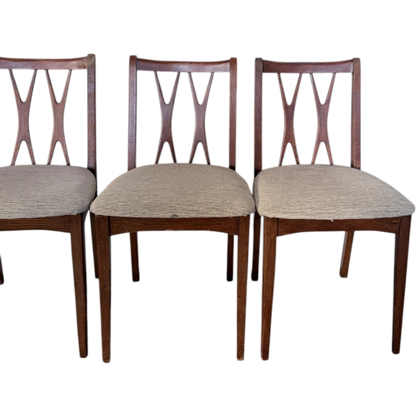 Mid Century Dining Chairs | Four Teak Vintage Wooden Seats With Cross Splat Backrest