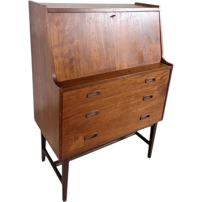 Mid Century Teak Bureau | Vintage Secretary Desk with Drop Down Writing Surface