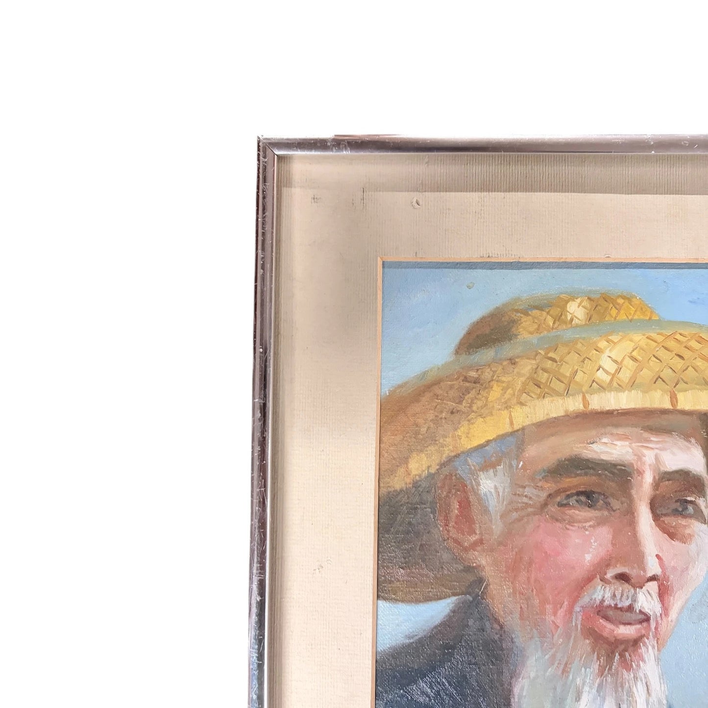 Vintage Chinese Oil Painting – Framed Elderly Man Portrait With Traditional Brushwork — view 5