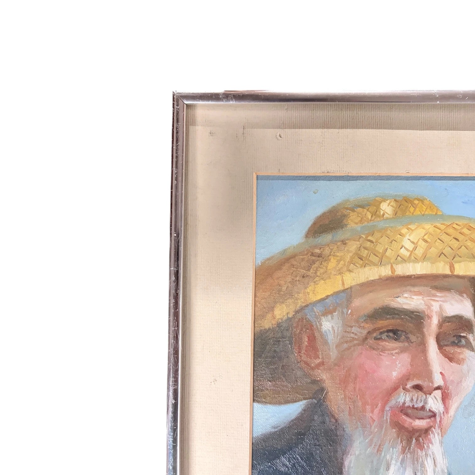 Vintage Chinese Oil Painting – Framed Elderly Man Portrait With Traditional Brushwork — view 5