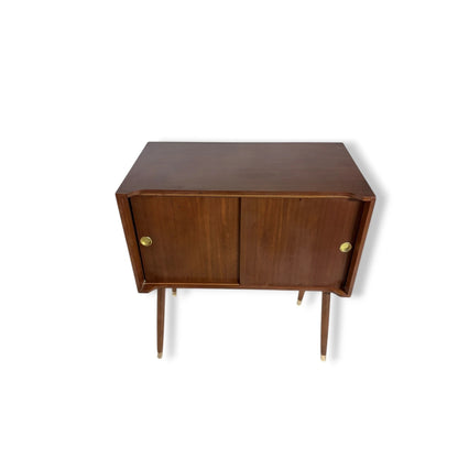 Mid-Century Record Cabinet – Teak Sliding Door Cabinet With Brass Legs — view 5