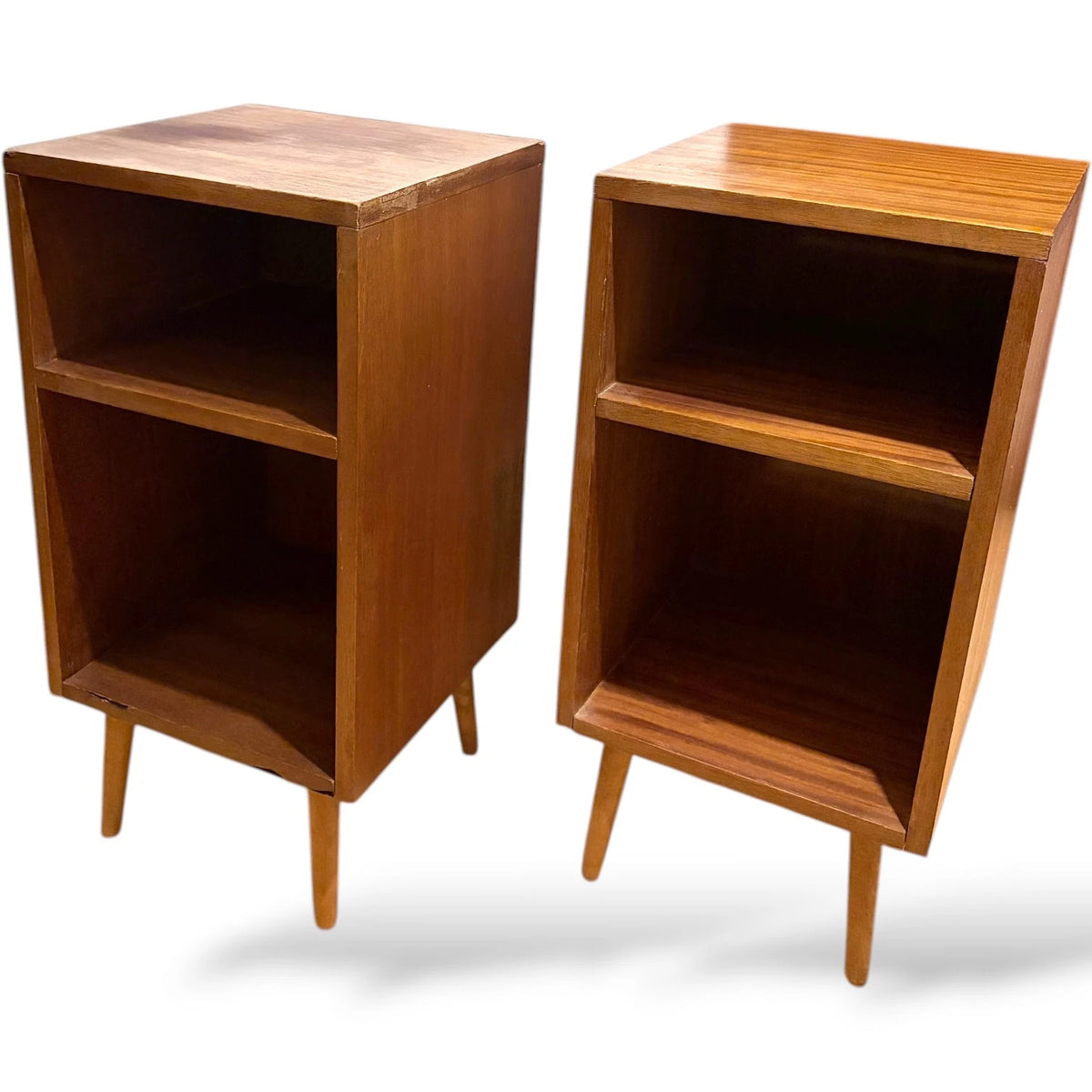 Mid Century Teak Bedside | Compact Nightstands with Open Shelf Storage
