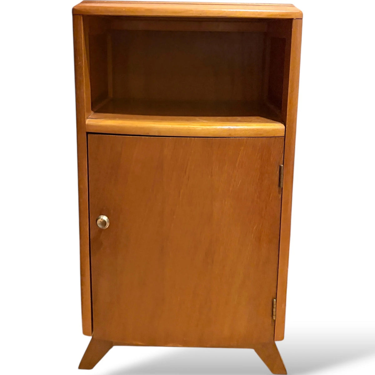 Mid Century Bedside Cabinets – Compact Oak Nightstands with Cupboard Storage Pair