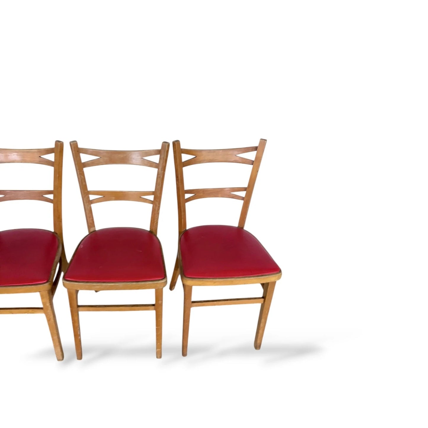 Set of 4 Vintage Dining Chairs with Red Vinyl Seats – 1950s Retro