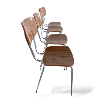 Set of Four Brown Formica Dining Chairs | Mid-Century Modern | Chrome Legs