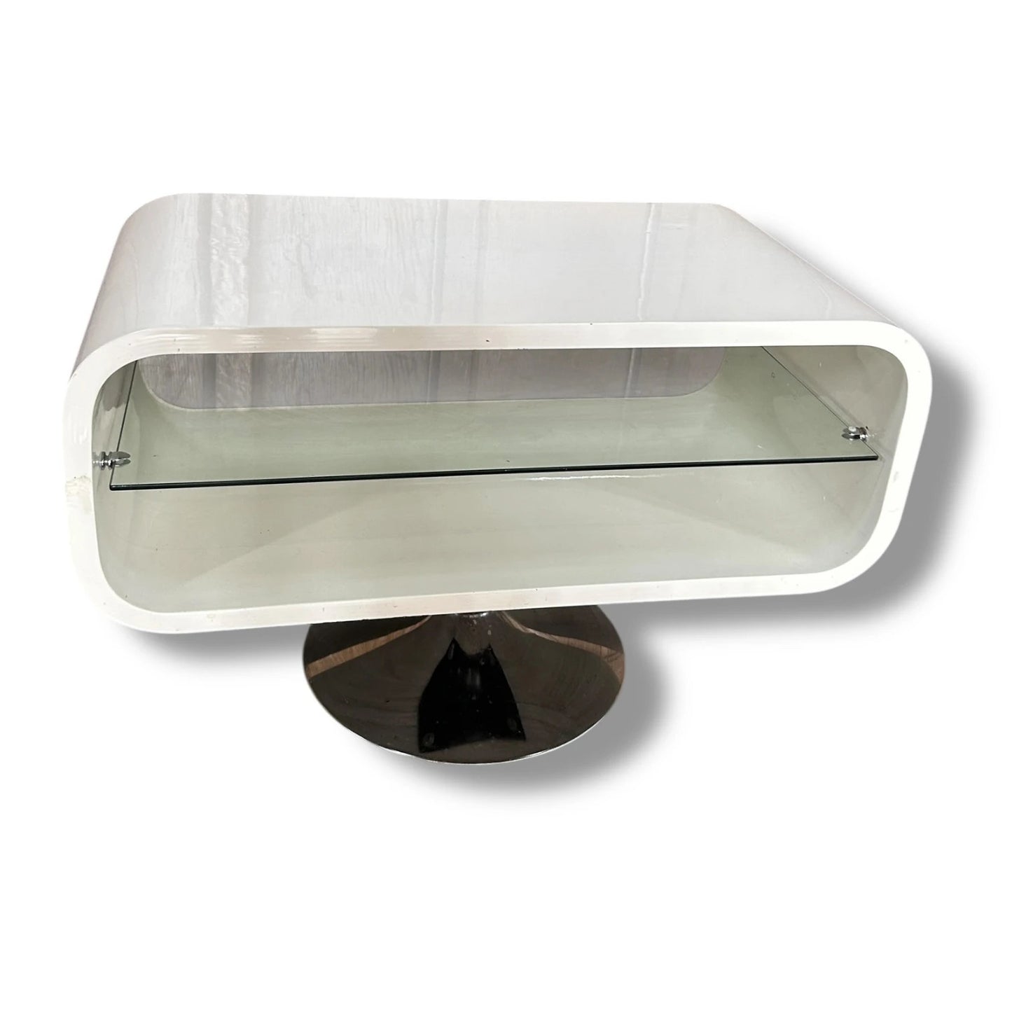 Mid Century Modern Space Age White and Chrome Console Unit Coffee Table