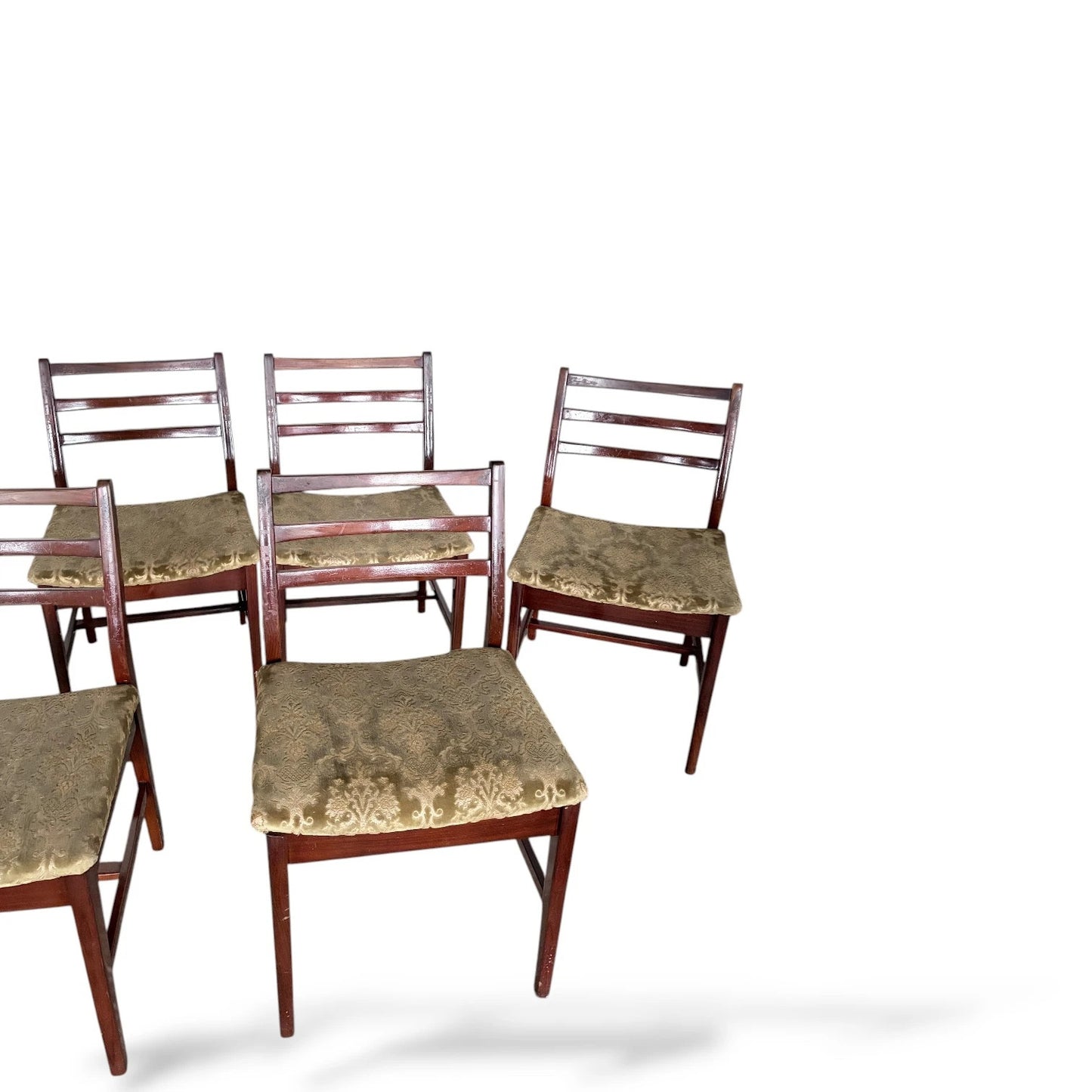 Set of Six Ladder Back Dining Chairs | Vintage 1960s | Patterned Fabric Upholstery