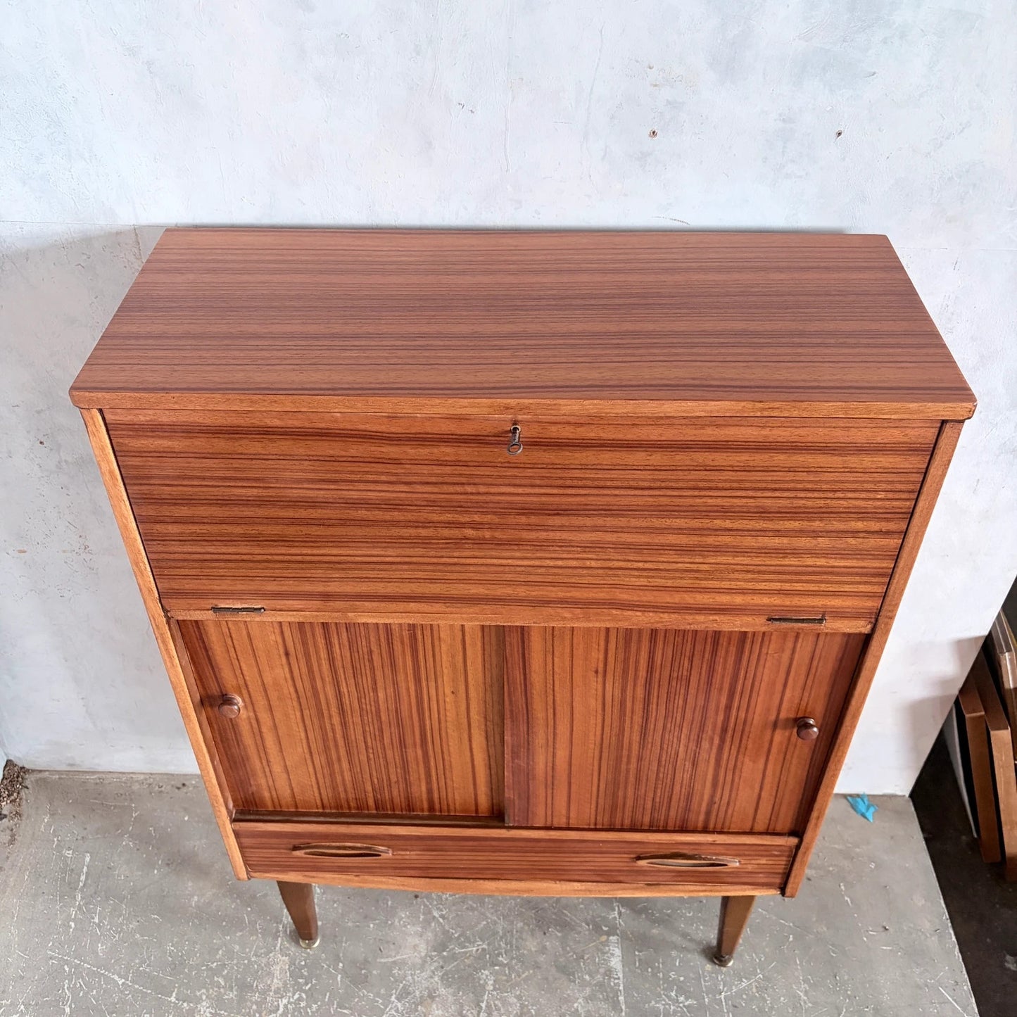 Mid Century Jentique Walnut & Teak Bureau Cabinet / Home Office Secretary Desk