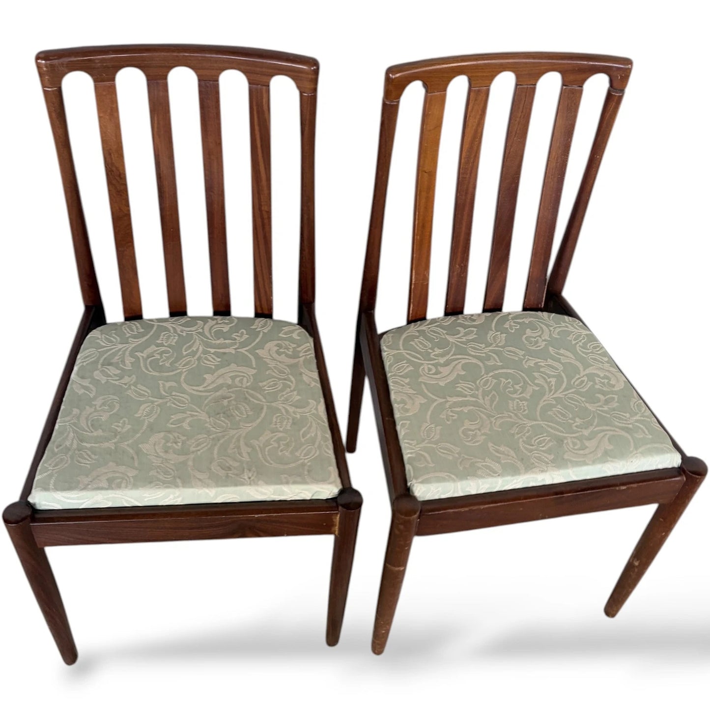 Mid Century Teak Chairs – Vintage Upholstered Dining Room Chairs with Slim Tapered Legs