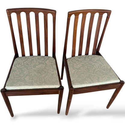 Mid Century Teak Chairs – Vintage Upholstered Dining Room Chairs with Slim Tapered Legs