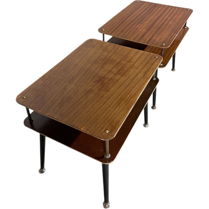 Mid-Century Bedside Tables – Atomic Style Two-Tier Nightstands with Walnut Finish