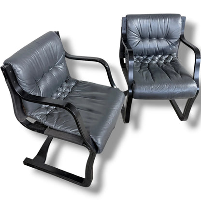 Vintage Lounge Chairs | Mid Century Armchairs with Black Stained Frames & Comfortable Seating