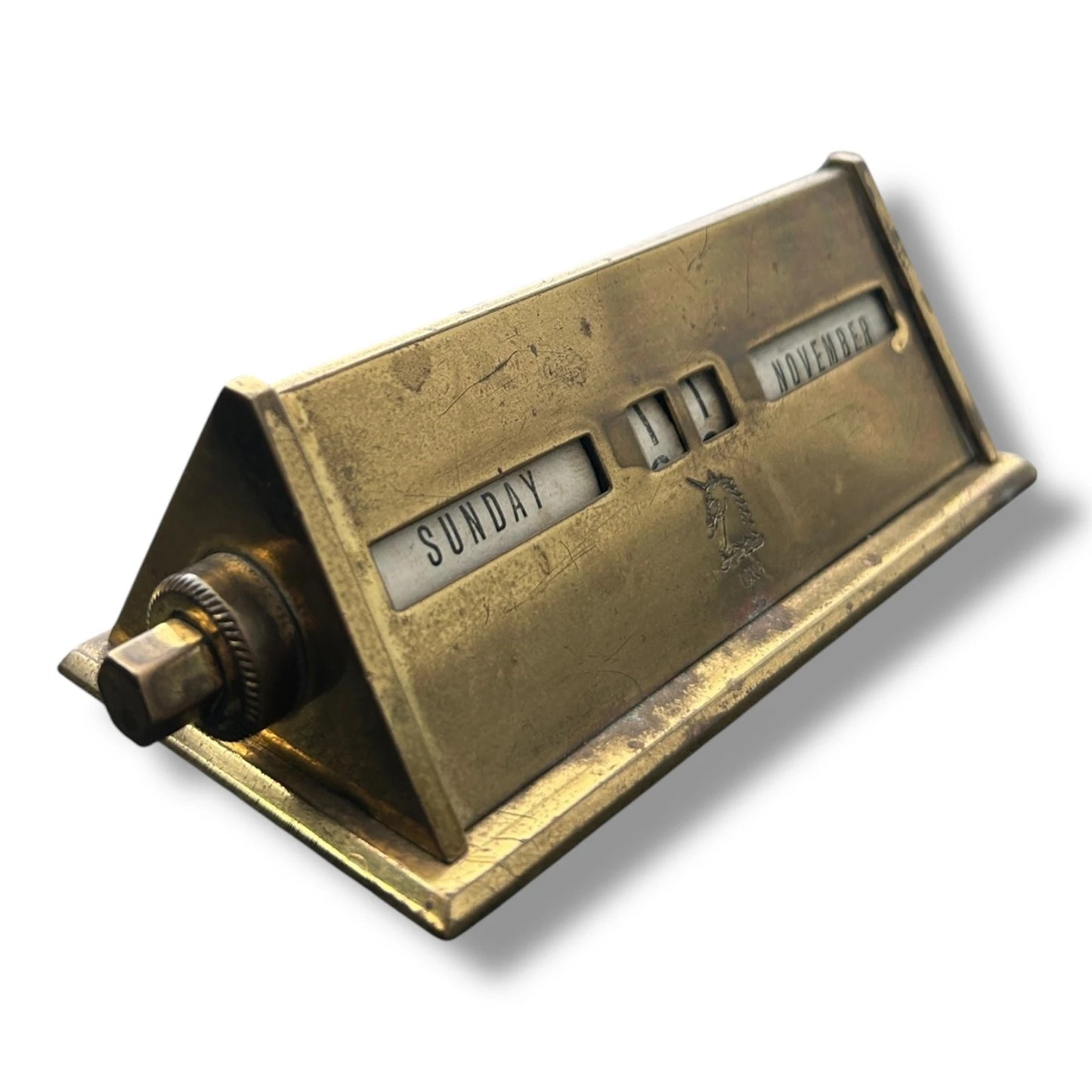 Vintage Brass Perpetual Desk Calendar – Mid-Century Industrial Office Accessory