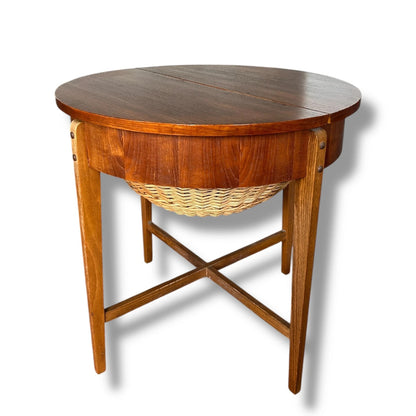 Mid Century Modern Danish Teak Wood Folding Sewing Box Table