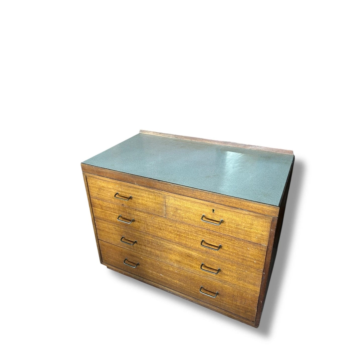 Mid Century Industrial Teak Chest of Drawers | MoD Military Cabinet with White Formica Top
