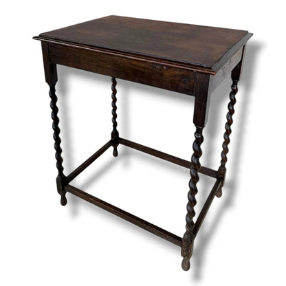 Barley Twist Side Table - Solid Oak Antique Occasional Table With Stretcher Base