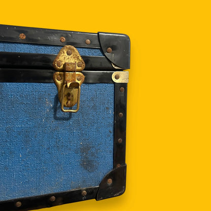 Vintage 1960s Blue and Black Steamer Trunk Chest