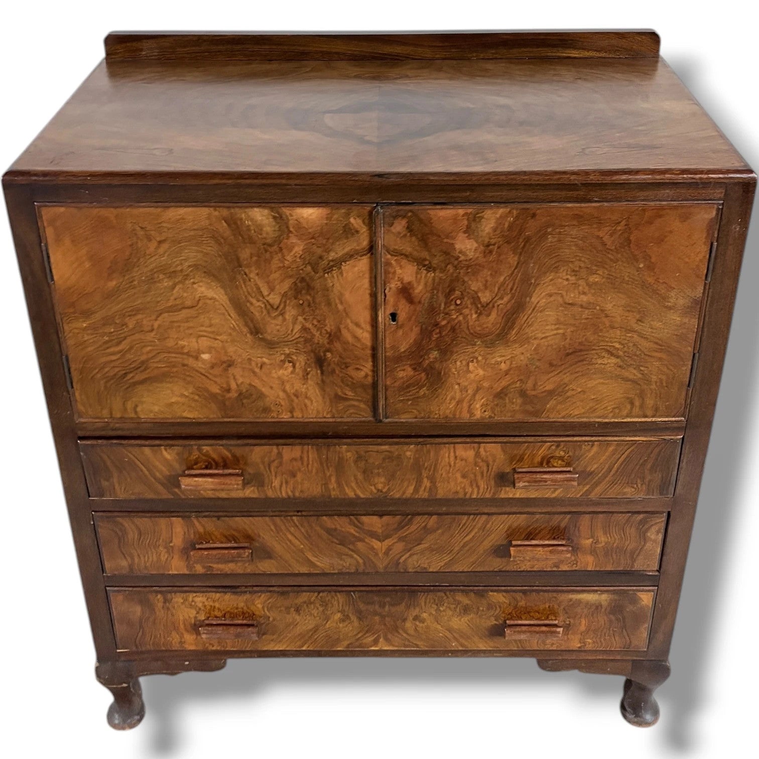 Walnut Burr Cabinet - Vintage Storage Cabinet With Solid Wood Handles & Curved Pad Feet — view 5
