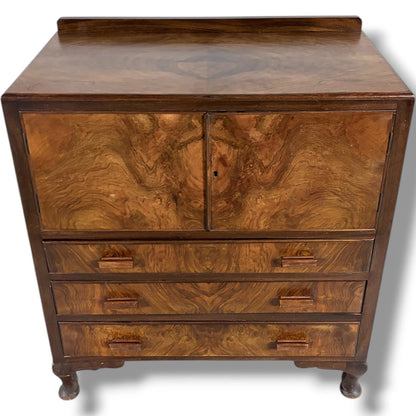 Walnut Burr Cabinet - Vintage Storage Cabinet With Solid Wood Handles & Curved Pad Feet — view 5