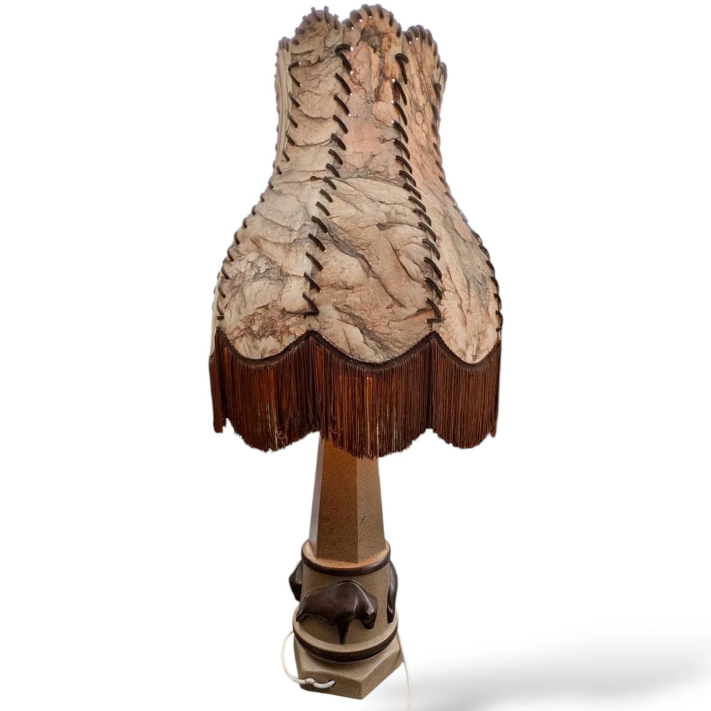 Mid-Century Ceramic Bull Lamp with Hide Shade – 1950s / 60s Western Modernist Design