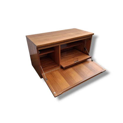 Vintage Drop-Front Cabinet – Mid-Century Modern Teak Wall Cabinet & Desk Unit