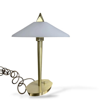 Vintage Brass & Frosted Glass Table Lamp – Postmodern Art Deco Revival