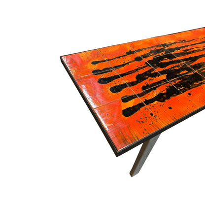 Mid-Century Belarti Coffee Table – Vintage Orange & Black Tile Top with Chrome Legs